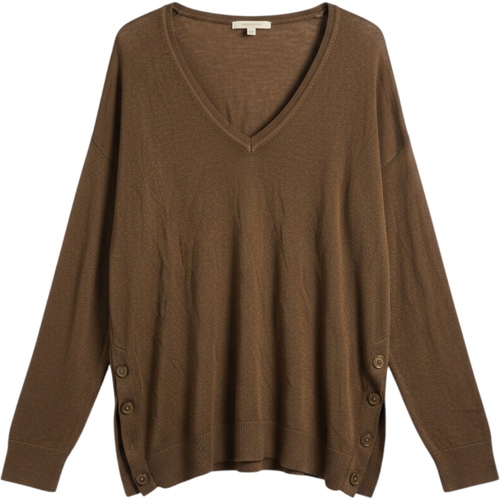 J.Crew Brown Linen Blend V-Neck‎ Side Button Relaxed Fit Sweater Womens XL